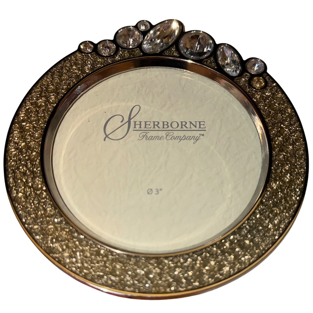 Sherborne Frame Co Ornate Round Picture Frame Crystal Embellished Silver Tone 3" - Picture 6 of 8